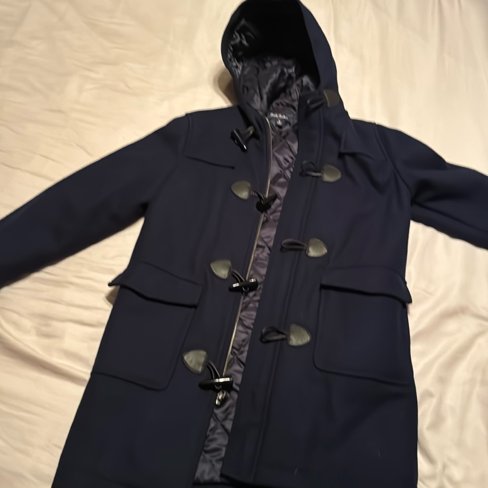 Brooks Brothers Boys Toggle Wool Coat size M navy blue with hood.